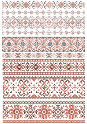 Traditional Red and Black Cross Stitch Embroidery Patterns Free Vector