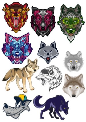 Collection of Artistic and Realistic Wolf Vector Illustrations Free Vector