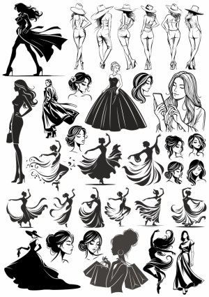 Elegant Women Silhouettes and Fashion Poses Vector Set Free Vector