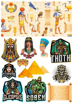 Set of Egyptian-Themed Vector Illustrations and Emblems Free Vector