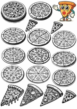 Collection of Black and White Hand-Drawn Pizza Vector Illustrations Free Vector