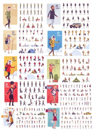 Diverse Vector Sets of People in Various Activities and Attires Free Vector