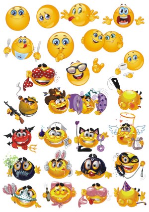 Set of 25 Various Expressive Emoji Faces and Characters Free Vector