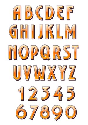 Retro Orange Gradient Alphabet and Numbers Vector Set Free Vector