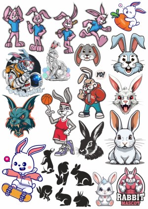 Various Cartoon and Realistic Rabbit Vector Illustrations and Mascots Free Vector