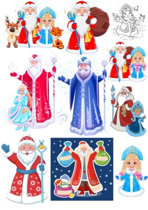 Collection of Christmas and Winter Holiday Characters including Ded Moroz and Snegurochka Free Vector