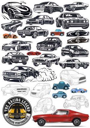 Collection of Classic and Modern Car Vector Illustrations Free Vector