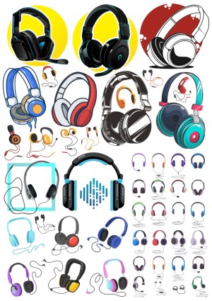 Variety of Headphones and Earphones Vector Set Free Vector