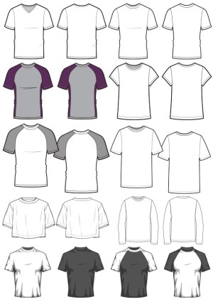 Set of T-shirt Vector Templates with Various Sleeve Styles and Colors Free Vector