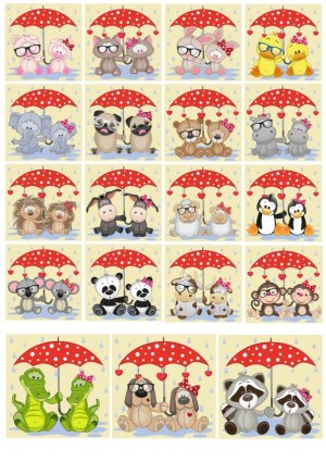 Cute Animal Couples Under Red Umbrellas Vector Set Free Vector