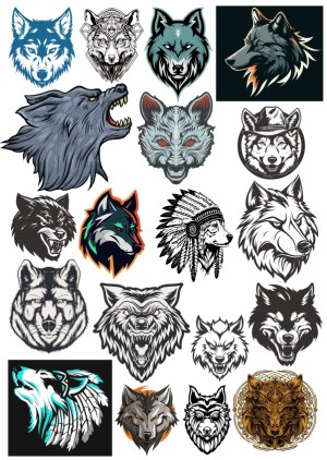 Collection of 20 Wolf Head Vector Illustrations Free Vector