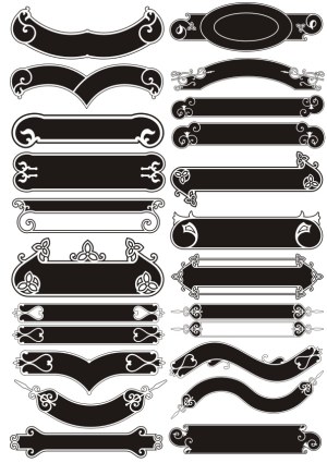 Set of Ornate Vintage Black and White Decorative Banners and Frames Free Vector