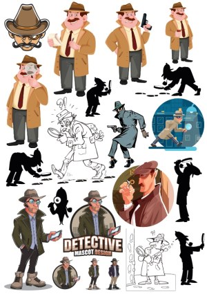 Detective and Private Investigator Vector Illustrations and Silhouettes Free Vector