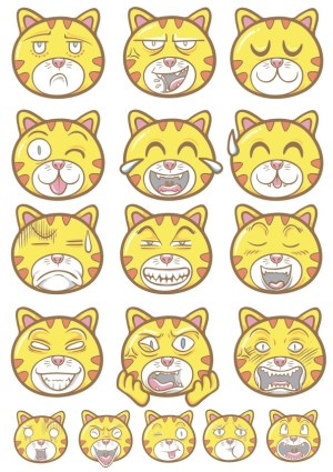 Set of Yellow Cat Face Emoji Expressions Vector Free Vector