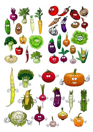 Cartoon Vegetables with Faces and Expressions Collection Free Vector