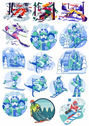 Winter Sports and Skiing Vector Illustrations Collection Free Vector