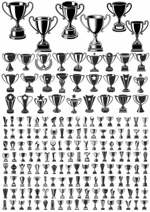 Large Collection of Black and White Trophy Vector Icons Free Vector