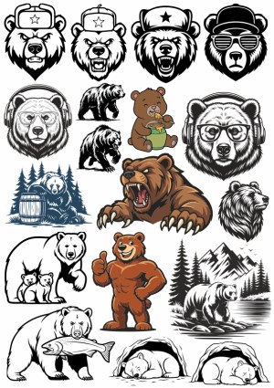 Collection of Bear Illustrations and Mascots Vector Images Free Vector