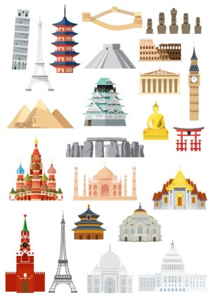 Vector Icons of Famous World Landmarks and Monuments Free Vector