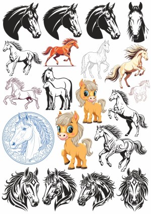 Collection of Horse Vector Illustrations and Horse Head Silhouettes Free Vector