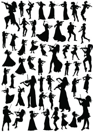 Silhouettes of Women Playing Violin in Various Poses Free Vector