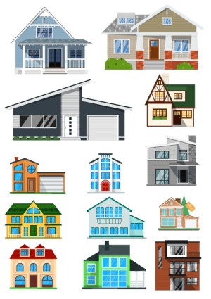 Collection of Various Residential House Vector Illustrations Free Vector
