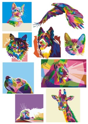 Colorful Pop Art Style Animal Portraits Collection Free Vector
