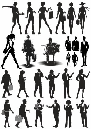 Collection of Business and Casual People Silhouettes Free Vector