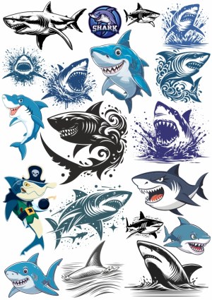 Collection of Shark Vector Illustrations and Cartoon Designs Free Vector