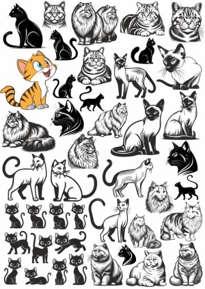 Diverse Cat Illustrations and Silhouettes Collection Free Vector