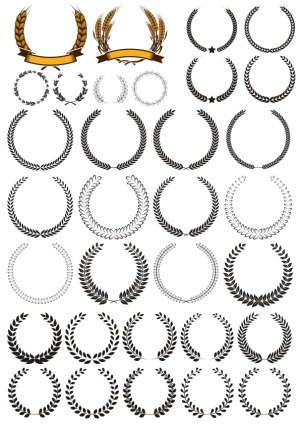 Collection of Laurel Wreath and Wheat Vector Frames Free Vector