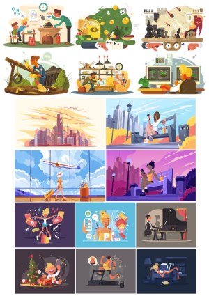 Collection of Lifestyle and Activity Vector Illustrations Free Vector