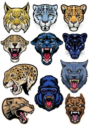 Fierce Big Cat and Animal Head Vector Collection Free Vector
