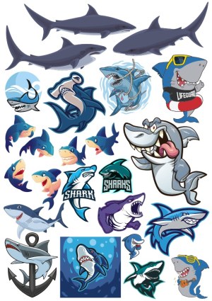 Collection of Cartoon and Realistic Shark Vector Illustrations Free Vector