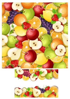 Seamless Pattern and Borders of Mixed Fresh Fruits Free Vector