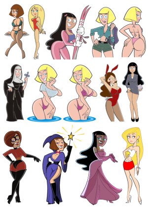 Collection of Stylized Cartoon Women in Various Outfits and Poses Free Vector