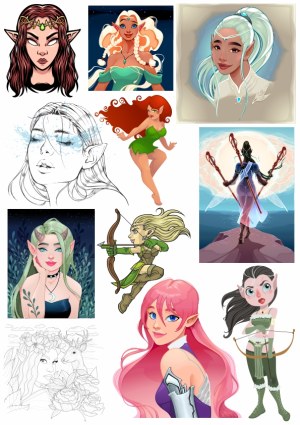 Collection of Fantasy Elf Female Characters in Various Artistic Styles Free Vector