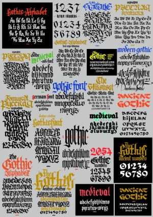 Collection of Gothic and Medieval Style Alphabets and Numerals Free Vector