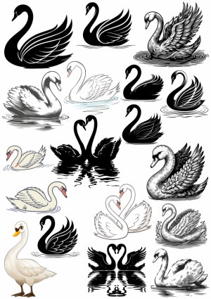 Collection of Black and White Swan Illustrations and Silhouettes Free Vector