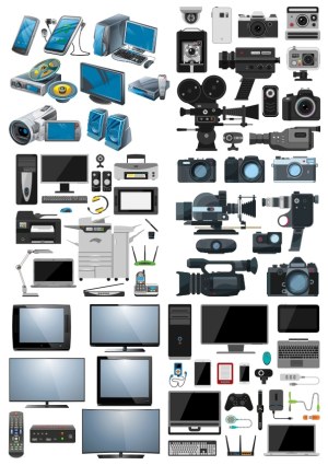 Comprehensive Vector Set of Modern Electronics and Cameras Free Vector