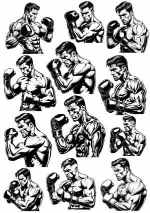 Set of Black and White Vector Boxer Illustrations Free Vector