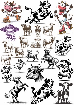 Collection of Cartoon and Realistic Cow Illustrations Free Vector