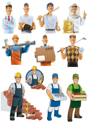 Collection of Male Professionals in Various Occupations Vector Set Free Vector