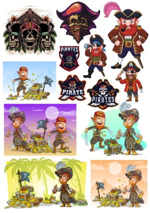 Pirate Characters and Emblems Vector Collection Free Vector