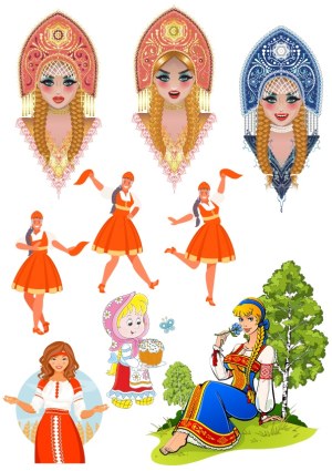 Traditional Russian Women in Folk Costumes Vector Collection Free Vector