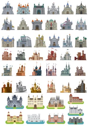 Collection of 40 Colorful Castle Vector Icons Free Vector