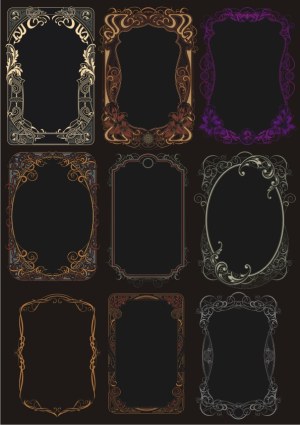 Set of Nine Vintage Decorative Frames with Floral and Ornamental Designs Free Vector