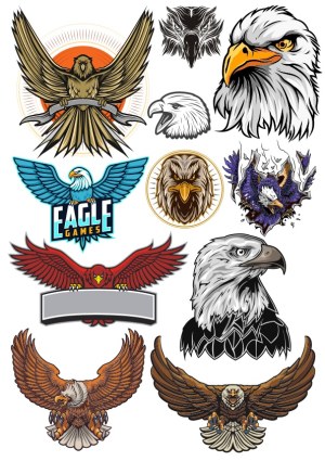 Collection of Stylized Eagle Head and Flying Eagle Vector Designs Free Vector