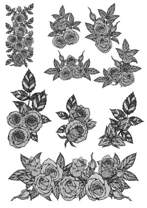 Lace Style Black and White Rose Floral Vector Set Free Vector