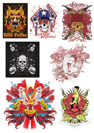 Edgy Skull and Tattoo Style Vector Art Collection Free Vector